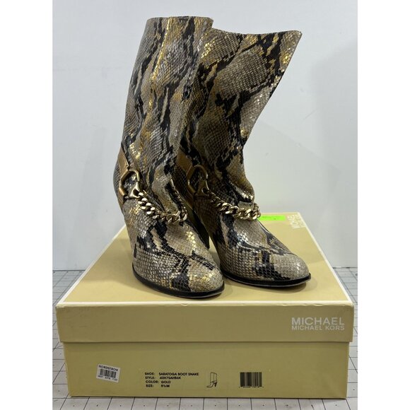 Michael Kors Shoes - Michael Kors Gold Saratoga Boot Snake Skin Women's Sz. 8.5 Gold Chain Accent